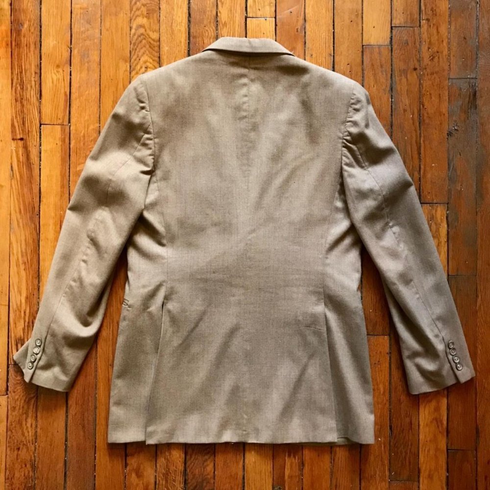 Vintage 80s Yves Saint Laurent Women Beige Tan Gold 2 Button Blazer Sport Coat‎ - Picture 4 of 4